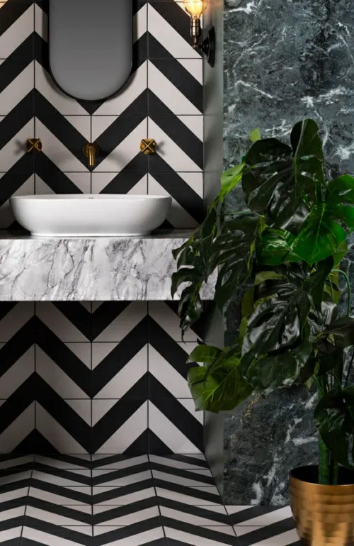 Piper Black White Striped Tiles