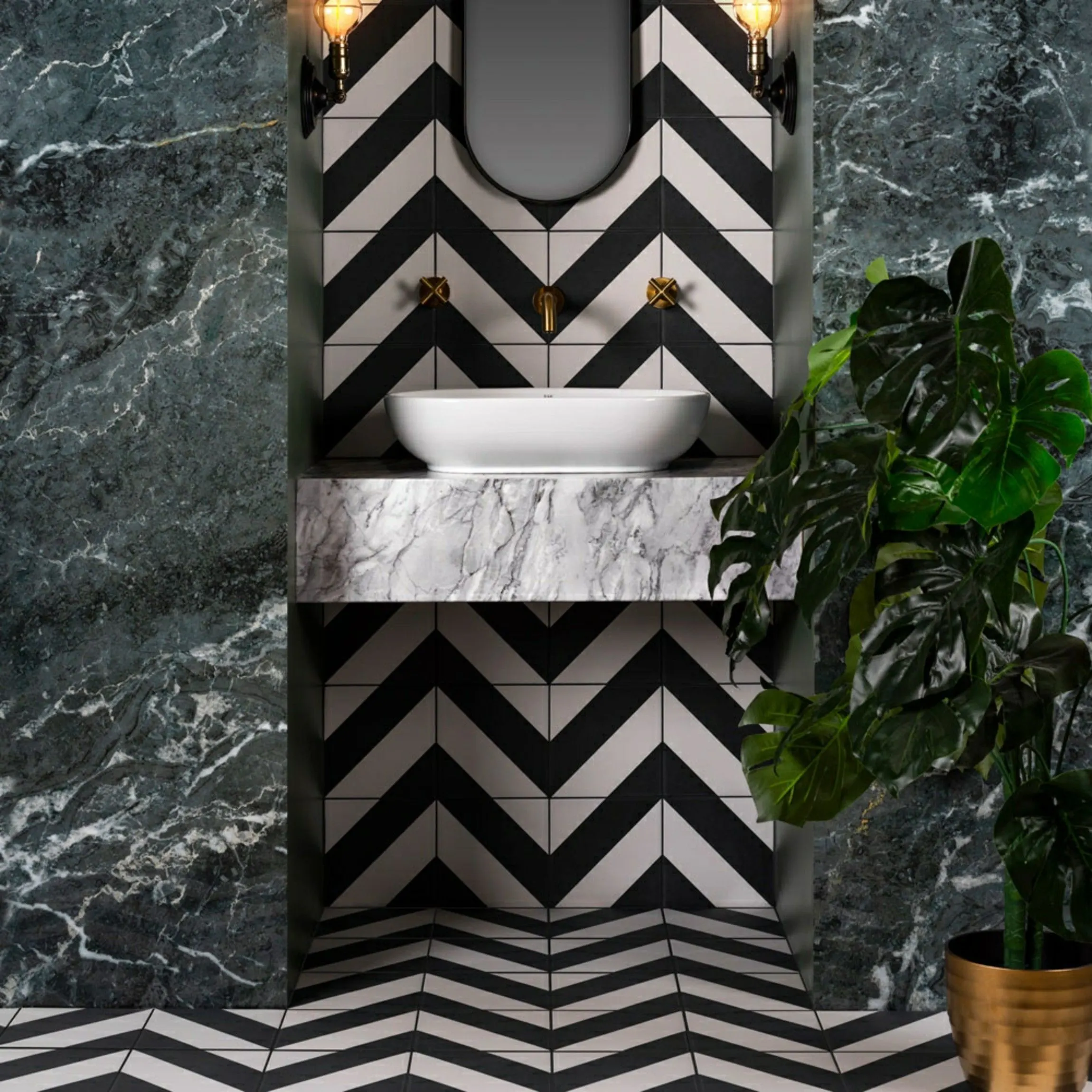 Piper Black White Striped Tiles